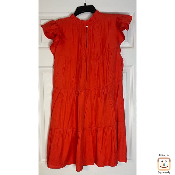 JODIFL Coral Red Gathered Neck Dress - Picture 3 of 5